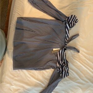 J. Crew White and Blue Blouse Classic Top